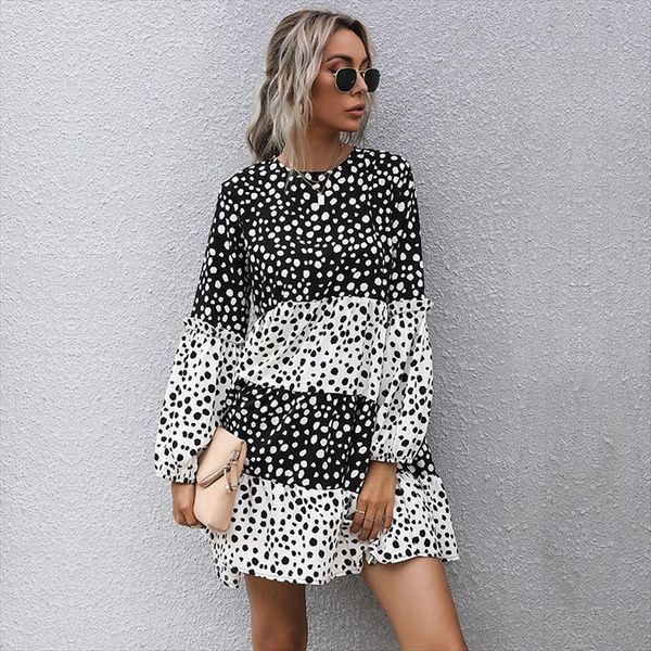chiffon french polka dot women dresses long sleeve round neck black and white loose vestidos, Black;gray
chiffon french polka dot women dresses long sleeve round neck black and white loose vestidos, Black;gray