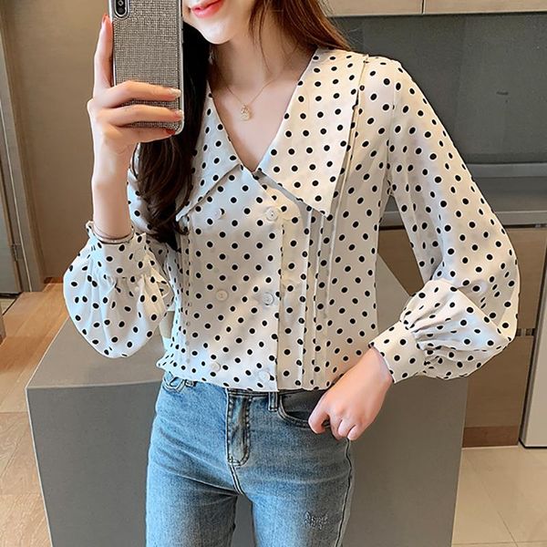 women's blouses & shirts folds polka dot blouse women ruffles long sleeve chiffon shirt woman 2021 spring autumn button korean style c, White
women's blouses & shirts folds polka dot blouse women ruffles long sleeve chiffon shirt woman 2021 spring autumn button korean style c, White