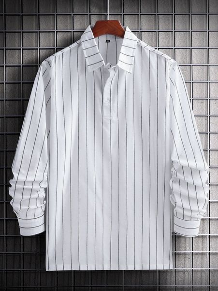 men vertical striped polo neck shirt m9ge#, White;black