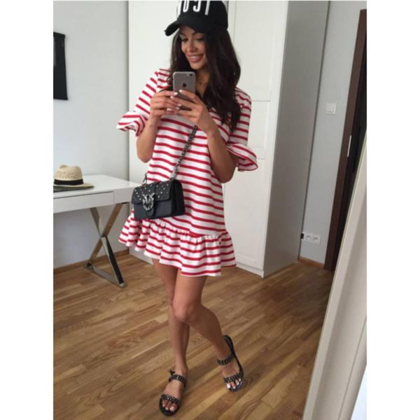casual dresses short-sleeve summer women dress belt ruffles hem vestido o neck beach boho striped elegant party mini red vestidos, Black;gray
casual dresses short-sleeve summer women dress belt ruffles hem vestido o neck beach boho striped elegant party mini red vestidos, Black;gray