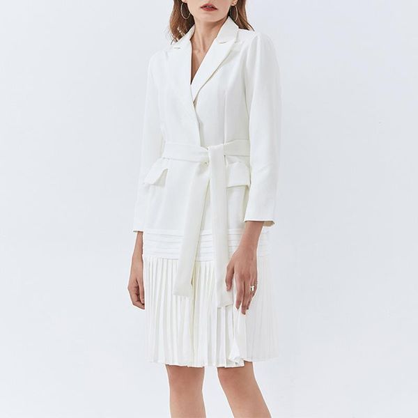 women's suits & blazers winter 2021 fashion temperament elegant solid color pleated lace-up large pocket design length suit coat woman, White;black
women's suits & blazers winter 2021 fashion temperament elegant solid color pleated lace-up large pocket design length suit coat woman, White;black