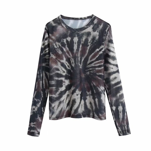 women fashion tie dye net yarn t shirt female retro skinny round neck long-sleeved chic 210531, White
women fashion tie dye net yarn t shirt female retro skinny round neck long-sleeved chic 210531, White