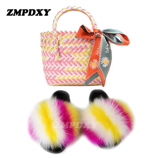 women fur slides soft fluffy raccoon fur slippers with matching purse quality eva flat summer flip flops basket beach bag, Black
women fur slides soft fluffy raccoon fur slippers with matching purse quality eva flat summer flip flops basket beach bag, Black