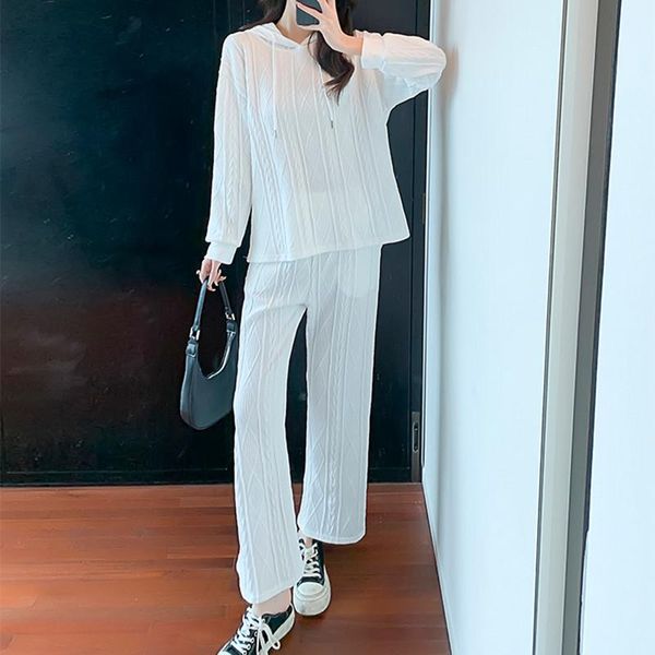 women's two piece pants design sense autumn and winter loose office lady v-neck solid color hooded knit + mopping wide leg two-piece se, White
women's two piece pants design sense autumn and winter loose office lady v-neck solid color hooded knit + mopping wide leg two-piece se, White