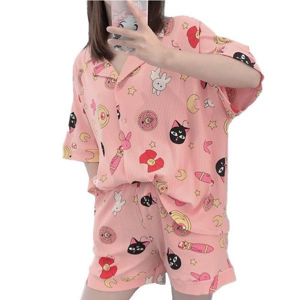 women striped cotton pajamas set 2 pieces cartoon sailor moon print pajamas suit cute sleepwear short sleeves kawaii homewear, Black;red
women striped cotton pajamas set 2 pieces cartoon sailor moon print pajamas suit cute sleepwear short sleeves kawaii homewear, Black;red