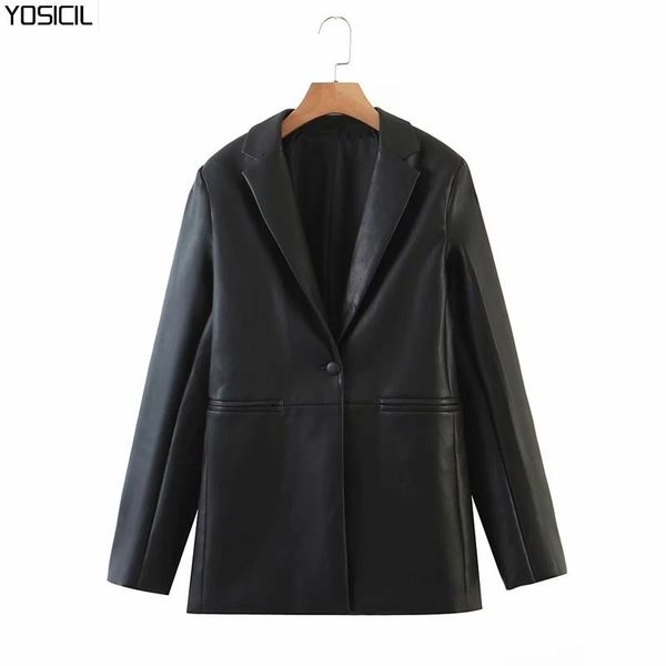 yosicil streetwear black pu faux leather blazer women notched collar fashion jacket coat female long sleeve outerwear, White;black
yosicil streetwear black pu faux leather blazer women notched collar fashion jacket coat female long sleeve outerwear, White;black