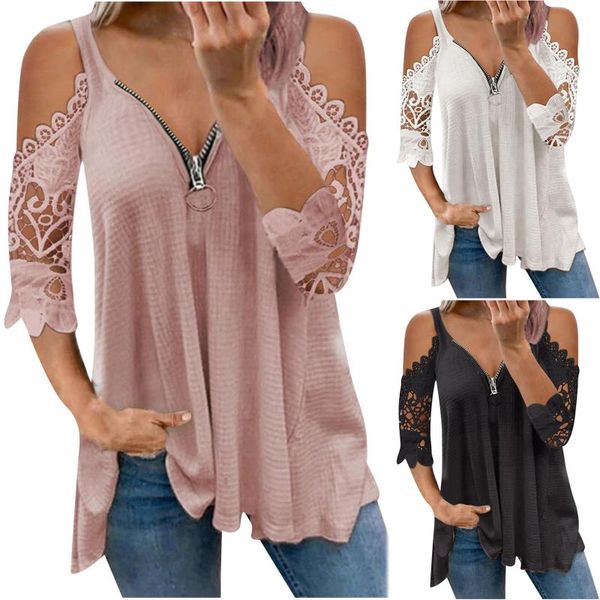 women's t-shirt half sleeve lace shirt women casual summer zipper v neck loose t plus size hollow out sling elegant pullover, White
women's t-shirt half sleeve lace shirt women casual summer zipper v neck loose t plus size hollow out sling elegant pullover, White