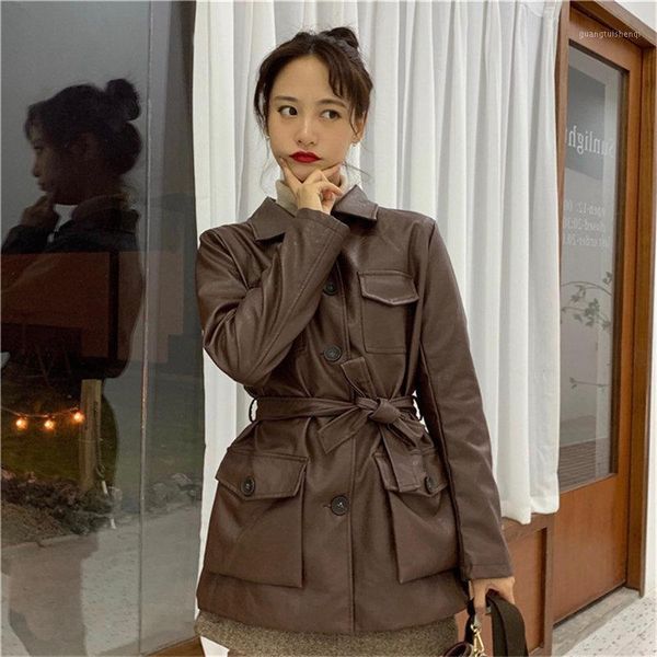women's leather & faux junelove chic autumn retro brief cool pu sashes all-match vintage locomotive girl office lady fashion coats outw, Black
women's leather & faux junelove chic autumn retro brief cool pu sashes all-match vintage locomotive girl office lady fashion coats outw, Black