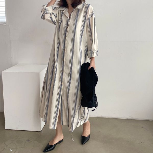 chic all match streetwear new spring striped straight elegant women 2021 ol loose basic long shirts es vestidos 6x2o, Black;gray
chic all match streetwear new spring striped straight elegant women 2021 ol loose basic long shirts es vestidos 6x2o, Black;gray