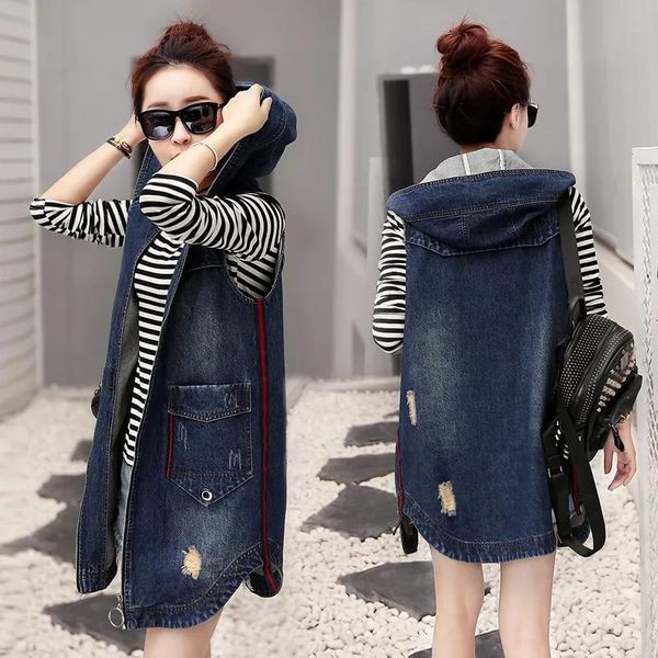 women's vests plus size 5xl women denim vest 2021 spring autumn korean long jeans sleeveless waistcoat jacket ripped hoody female, Black;white
women's vests plus size 5xl women denim vest 2021 spring autumn korean long jeans sleeveless waistcoat jacket ripped hoody female, Black;white