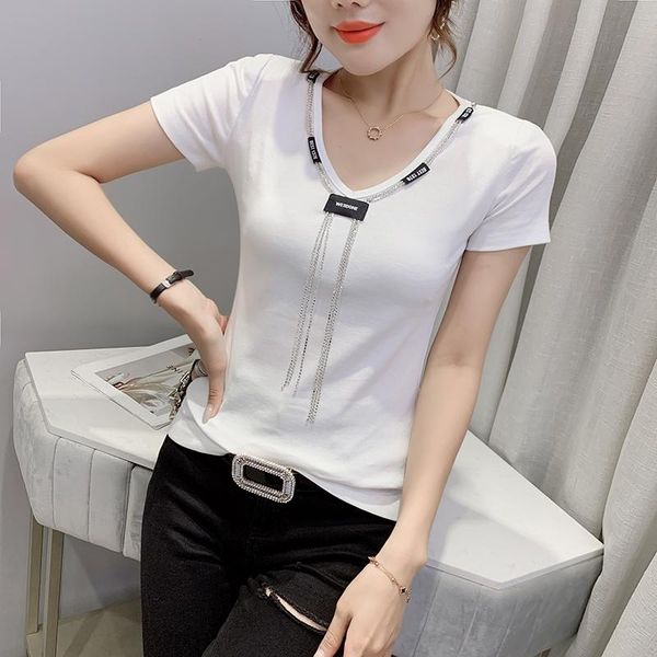 women's t-shirt summer v collar chain design short sleeve tee women fashion slim casual woman t shirts 2021 y2k aesthetic tshirt, White
women's t-shirt summer v collar chain design short sleeve tee women fashion slim casual woman t shirts 2021 y2k aesthetic tshirt, White