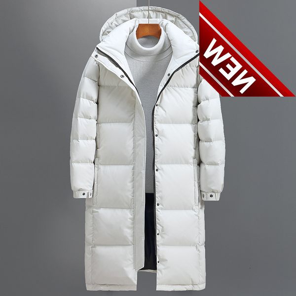 men's down jacket 2021 autumn winter mid-length hooded 90% coat male parka, Black 
men's down jacket 2021 autumn winter mid-length hooded 90% coat male parka, Black