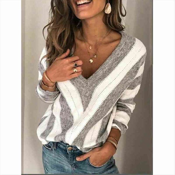 fashion women autumn v neck sweaters striped long sleeve casual womens loose knit pullover jumper knitted top, White;black
fashion women autumn v neck sweaters striped long sleeve casual womens loose knit pullover jumper knitted top, White;black