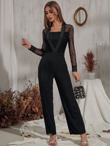 contrast mesh glitter jumpsuit v5ww#, White
contrast mesh glitter jumpsuit v5ww#, White