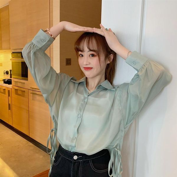 women's blouses & shirts women summer vintage solid chic purple teens sheer sun-proof leisure all-match basic womens outwear, White
women's blouses & shirts women summer vintage solid chic purple teens sheer sun-proof leisure all-match basic womens outwear, White