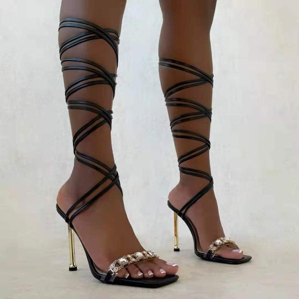 sandals 2021 european and american cross strap metal rhinestone stiletto high heels summer fashion party heel, Black
sandals 2021 european and american cross strap metal rhinestone stiletto high heels summer fashion party heel, Black