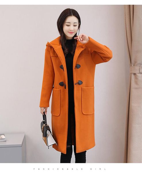 women's wool & blends warm long blend ladies coat horn button hooded jacket loose pockets korean womens fashion, Black
women's wool & blends warm long blend ladies coat horn button hooded jacket loose pockets korean womens fashion, Black