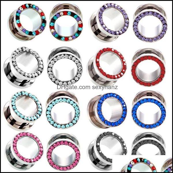 other body jewelry see 2pcs stainless steel ear plugs tunnels earlets screwed earring expander gauges crystal piercings drop delivery 2021 5, Slivery;golden