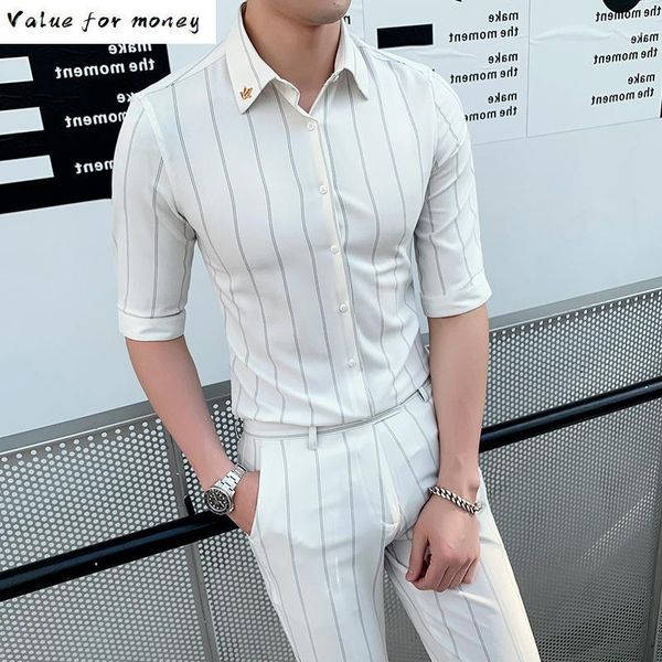 men's suits & blazers 2021 handsome trend cropped pant 2 piece set costume business suit striped short sleeve shirt men tuxedos slim fi, White;black
men's suits & blazers 2021 handsome trend cropped pant 2 piece set costume business suit striped short sleeve shirt men tuxedos slim fi, White;black