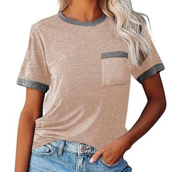 women's t-shirt casual slim round-neck short sleeve women solid color basic size with pocket summer, White
women's t-shirt casual slim round-neck short sleeve women solid color basic size with pocket summer, White