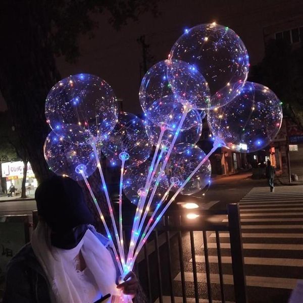 

luminous led balloon transparent colored flashing lighting balloons with 70cm pole wedding party decorations holiday supply a42240e