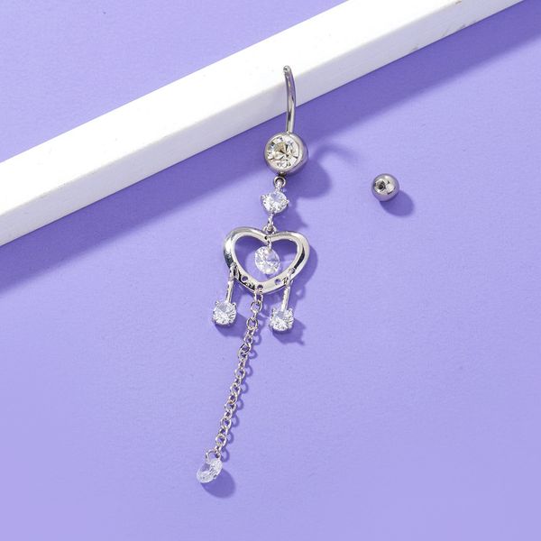 exquisite selling tassel heart-shaped zircon nail love shaped long navel ring human body puncture jewelry, Silver
exquisite selling tassel heart-shaped zircon nail love shaped long navel ring human body puncture jewelry, Silver