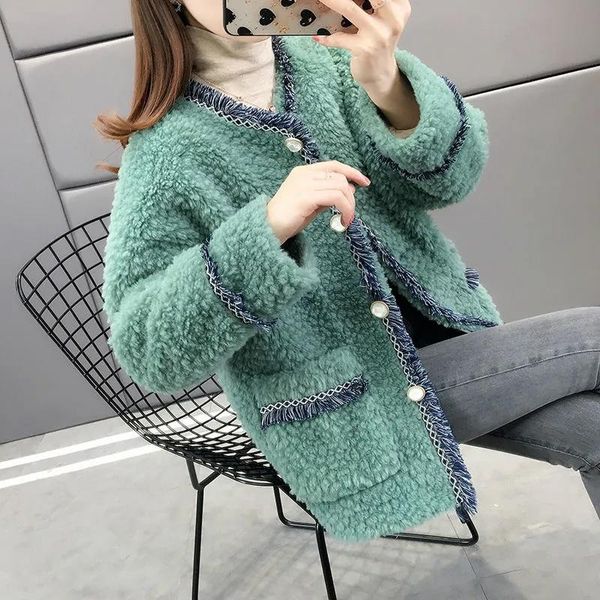 women's fur & faux women tassel patchwork coat winter parkas korean fashion lamb fluffy jacket loose overcoat ladies office outwear, Black
women's fur & faux women tassel patchwork coat winter parkas korean fashion lamb fluffy jacket loose overcoat ladies office outwear, Black