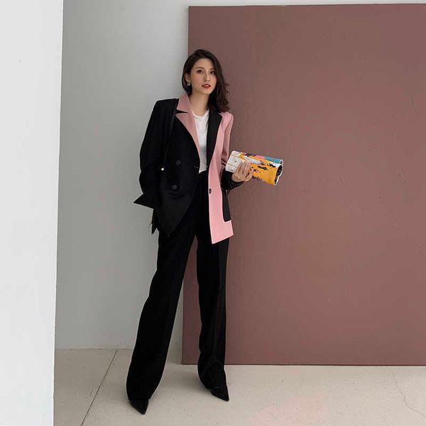 women autumn fashion blazer ladies black and pink patchwork long sleeve casual jacket coats female clothes feminino suit 210608, White;black
women autumn fashion blazer ladies black and pink patchwork long sleeve casual jacket coats female clothes feminino suit 210608, White;black