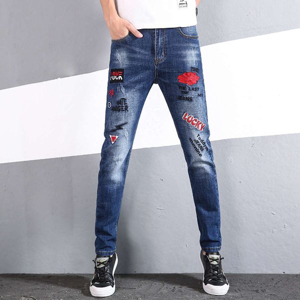 high end embroidered jeans men's fashion brand stretch slim pants net red trend autumn and winter embroidered versatile pants, Blue
high end embroidered jeans men's fashion brand stretch slim pants net red trend autumn and winter embroidered versatile pants, Blue