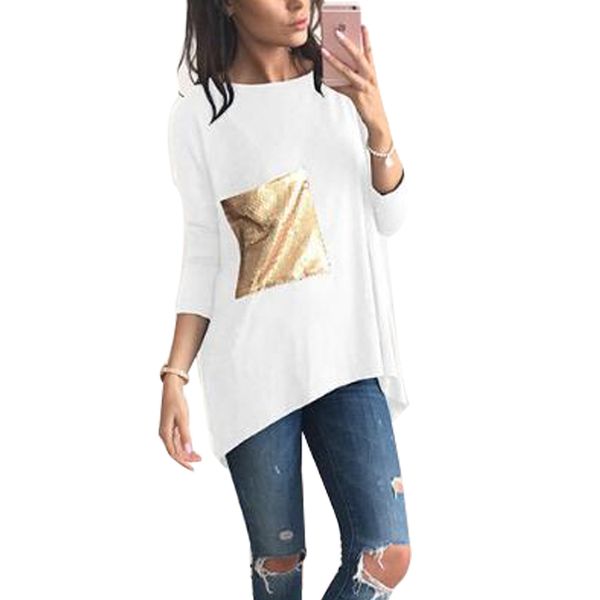 nice breif t-shirts womens asymmetric o neck long bottoming tunic t shirts with sequined tshirts plus size tee top, White
nice breif t-shirts womens asymmetric o neck long bottoming tunic t shirts with sequined tshirts plus size tee top, White