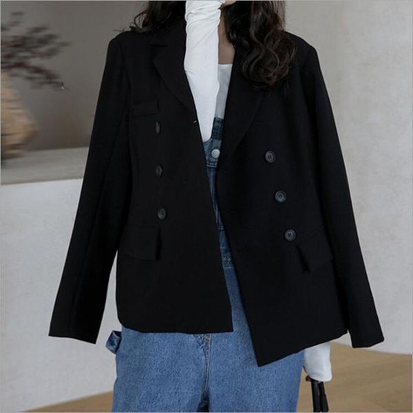 spring and autumn women's casual solid color double-breasted pocket decorative jacket, White;black
spring and autumn women's casual solid color double-breasted pocket decorative jacket, White;black