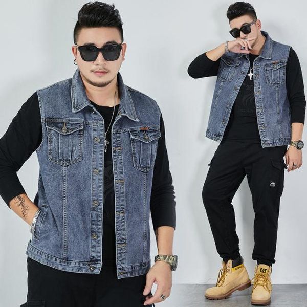 men's vests big size 2021 men kpop fashion casual style spring summer cowboy vest jacket man denim blue cotton coats plus 8xl 127, Black;white
men's vests big size 2021 men kpop fashion casual style spring summer cowboy vest jacket man denim blue cotton coats plus 8xl 127, Black;white
