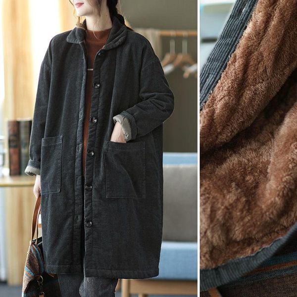 women's jackets winter retro corduroy warm fleece jacket loose mid-length thick velvet cotton padded coat ladies casual women windbreak, Black;brown
women's jackets winter retro corduroy warm fleece jacket loose mid-length thick velvet cotton padded coat ladies casual women windbreak, Black;brown
