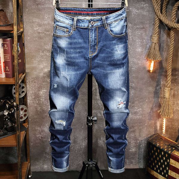 spring and autumn jeans slim little feet versatile korean personality fashion scrape men's pantswinter, Blue
spring and autumn jeans slim little feet versatile korean personality fashion scrape men's pantswinter, Blue