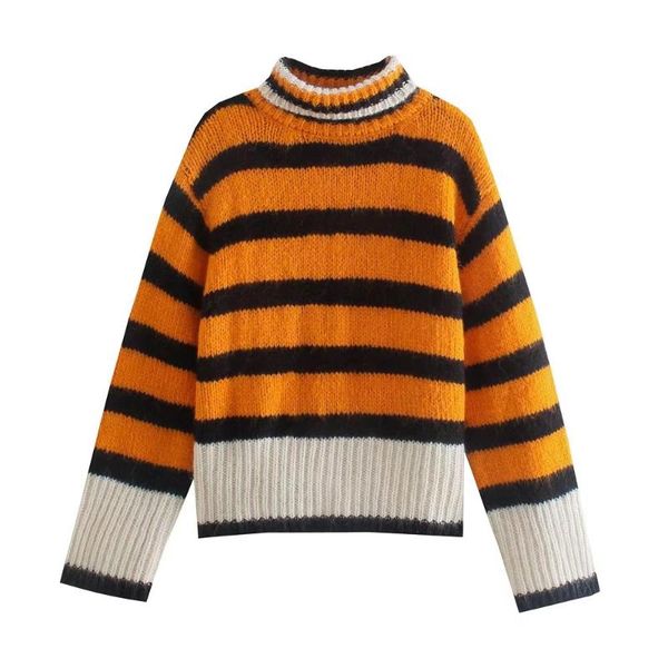 women's sweaters pinkou women fashion striped knitted sweater half high collar long sleeve pullover female streetwear ha115, White;black
women's sweaters pinkou women fashion striped knitted sweater half high collar long sleeve pullover female streetwear ha115, White;black