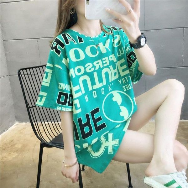 women's t-shirt summer wild loose fat mm2021 short-sleeved female mid-length outer wear ins tide bf wind top, White 
women's t-shirt summer wild loose fat mm2021 short-sleeved female mid-length outer wear ins tide bf wind top, White