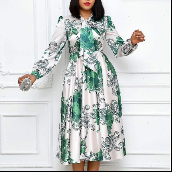 women long sleeves printed dresses with bowtie collar pleated high waist midi elegant ladies fashion african new vestidos robes, Black;gray
women long sleeves printed dresses with bowtie collar pleated high waist midi elegant ladies fashion african new vestidos robes, Black;gray