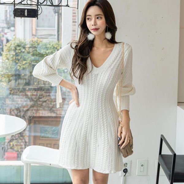 casual dresses women long sleeve slim a line dress korean style knit white ladies knitted sweater elegant oversize roupas, Black;gray 
casual dresses women long sleeve slim a line dress korean style knit white ladies knitted sweater elegant oversize roupas, Black;gray