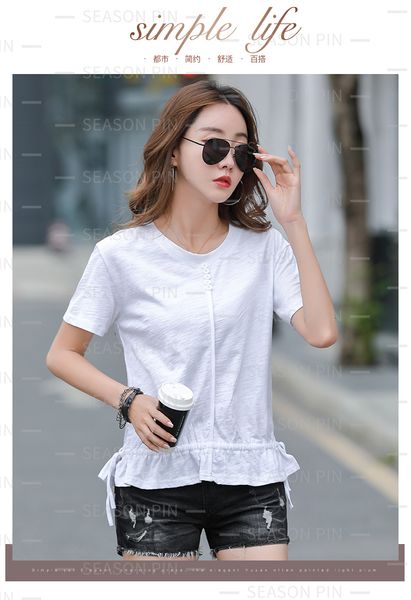 women's tees pure cotton short sleeves, 2021 new slim drawstring design trend8024, White
women's tees pure cotton short sleeves, 2021 new slim drawstring design trend8024, White