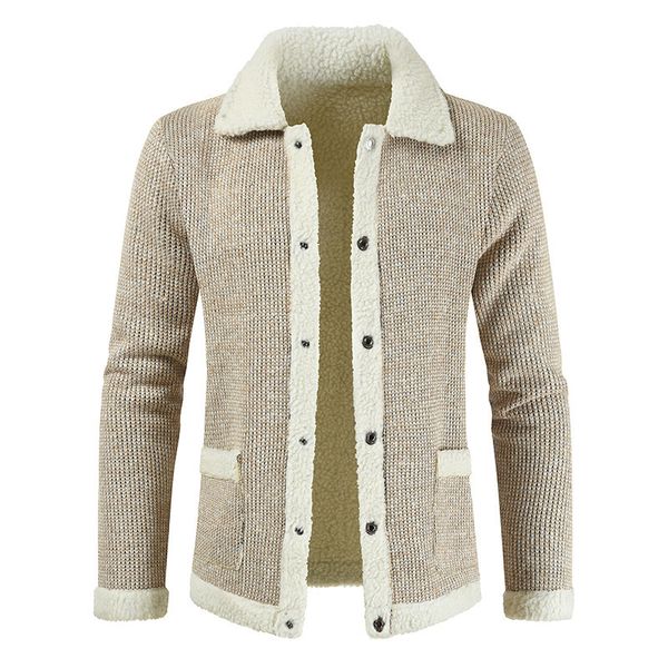 sweaters knit autumn and winter 2021 casual men's plush thickened lapel single breasted sweater, White;black
sweaters knit autumn and winter 2021 casual men's plush thickened lapel single breasted sweater, White;black
