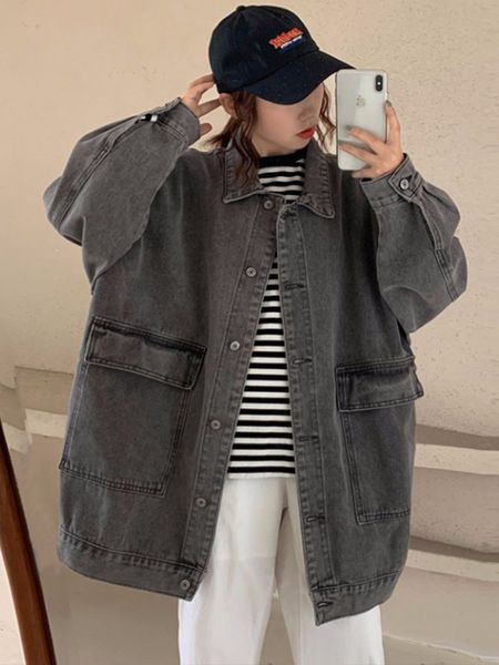luxury brand coats spring and autumn 2021 new korean loose bf harajuku denim jacket women's work jacket, Black
luxury brand coats spring and autumn 2021 new korean loose bf harajuku denim jacket women's work jacket, Black
