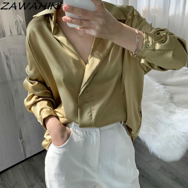 women's blouses & shirts zawahiki satin solid women single breasted brief elegant workwear spring 2021 korean retro blusas mujer, White
women's blouses & shirts zawahiki satin solid women single breasted brief elegant workwear spring 2021 korean retro blusas mujer, White