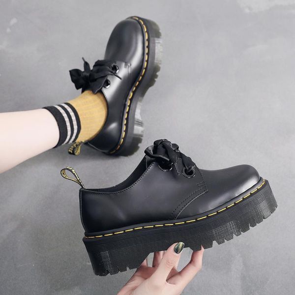 dress shoes ladies thick bottom platform boots kitten heel butterfly knot leather work for girls, Black
dress shoes ladies thick bottom platform boots kitten heel butterfly knot leather work for girls, Black