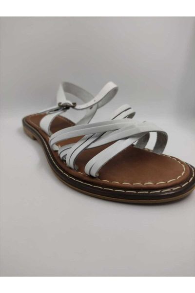 sandals genuine leather white buckled, Black 
sandals genuine leather white buckled, Black