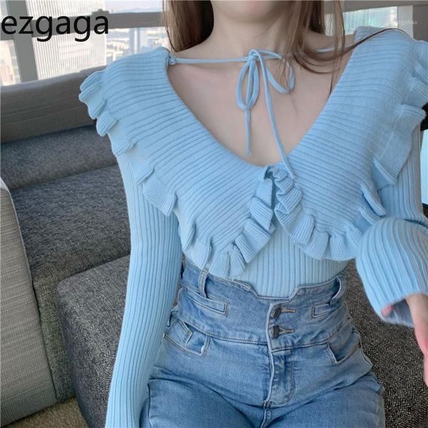 women's sweaters ezgaga korean chic women sweater lace-up v-neck long sleeve pullover all-match outwear solid slim stretch elegant jump, White;black
women's sweaters ezgaga korean chic women sweater lace-up v-neck long sleeve pullover all-match outwear solid slim stretch elegant jump, White;black