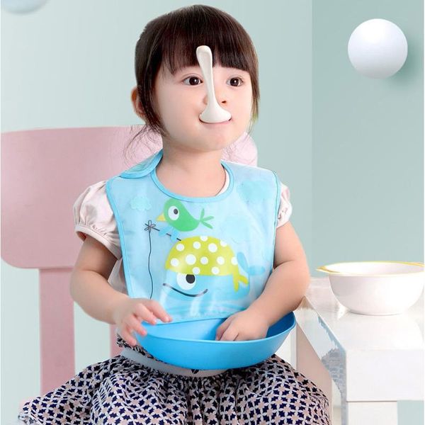 security cartoon print baby bibs boys girls bib waterproof soft silicone kids burp cloth children feeding with pocket aprons