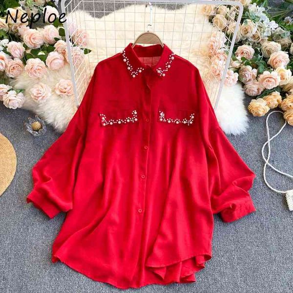 elegant beading patchwork loose women blouses turn down collar long sleeve single breast blusas spring solid shirt femme, White
elegant beading patchwork loose women blouses turn down collar long sleeve single breast blusas spring solid shirt femme, White