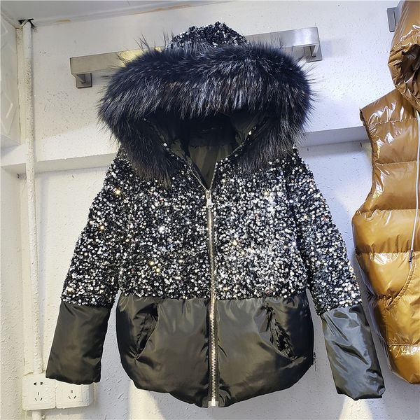 2021 female winter down cotton jacket of women new heavy european goods embroidered genuine sequins real fur collar with hood parka e9qp, Black
2021 female winter down cotton jacket of women new heavy european goods embroidered genuine sequins real fur collar with hood parka e9qp, Black