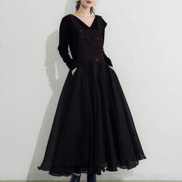korean women dress high waist 2021 summer mesh sleeveless lady denim maxi dresses robe janpanese expansion femme vestiods dress, Black;gray
korean women dress high waist 2021 summer mesh sleeveless lady denim maxi dresses robe janpanese expansion femme vestiods dress, Black;gray