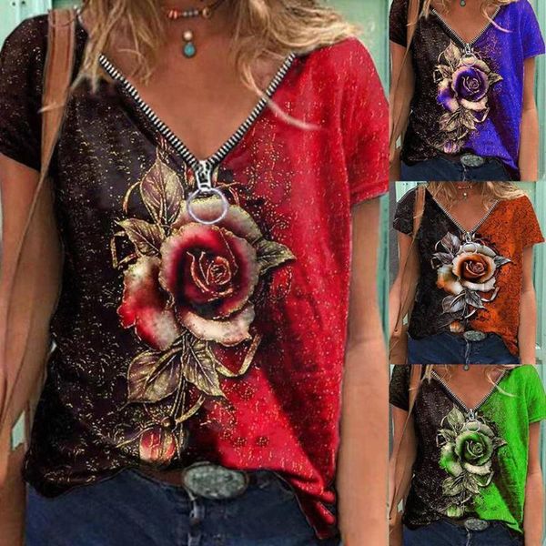 women's t-shirt lady casual v neck zipper rose print hollow t shirt short floral size sleeve womens plus s-4xl shirts e7b8, White
women's t-shirt lady casual v neck zipper rose print hollow t shirt short floral size sleeve womens plus s-4xl shirts e7b8, White